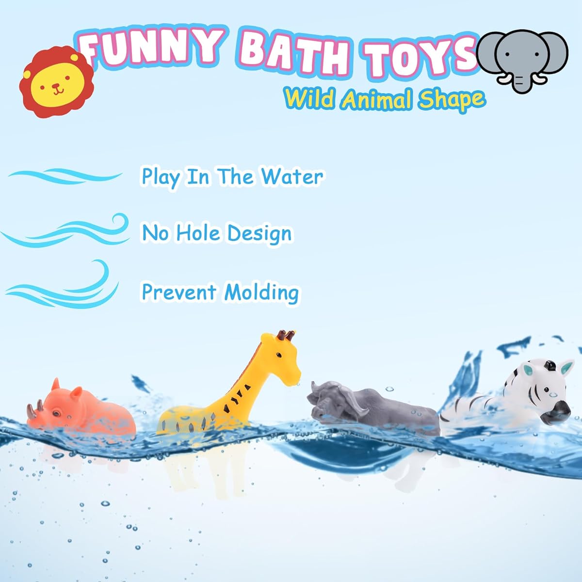 12pcs No Holes Bath Baby Toys Wild Animals Water Play for Toddlers 1-3 No Holds Bathtub Pool Toys for Kids 2-4 Years Old Boys Girls Newborn Bath Toys Gifts for 1-2 Year Olds