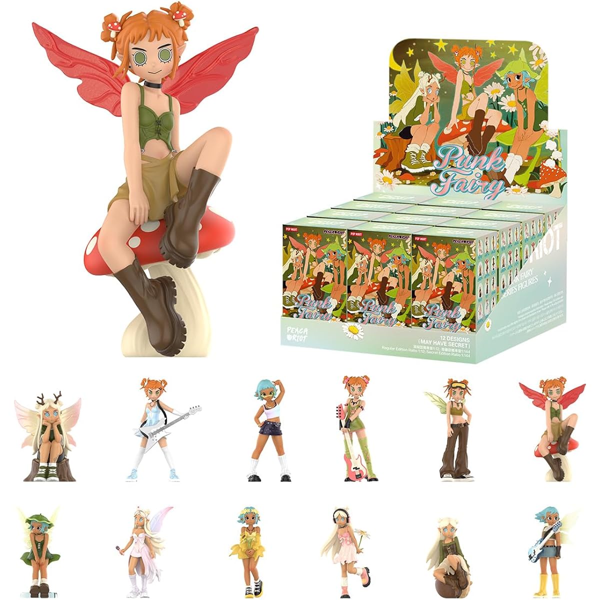 POP MART Peach Riot Punk Fairy Series [Assorted Box 12 Pieces] Pop Mart Gachapon Blind Box Figure Plastic Model Premium Toy PVC Soft Vinyl Original Character Birthday Gift
