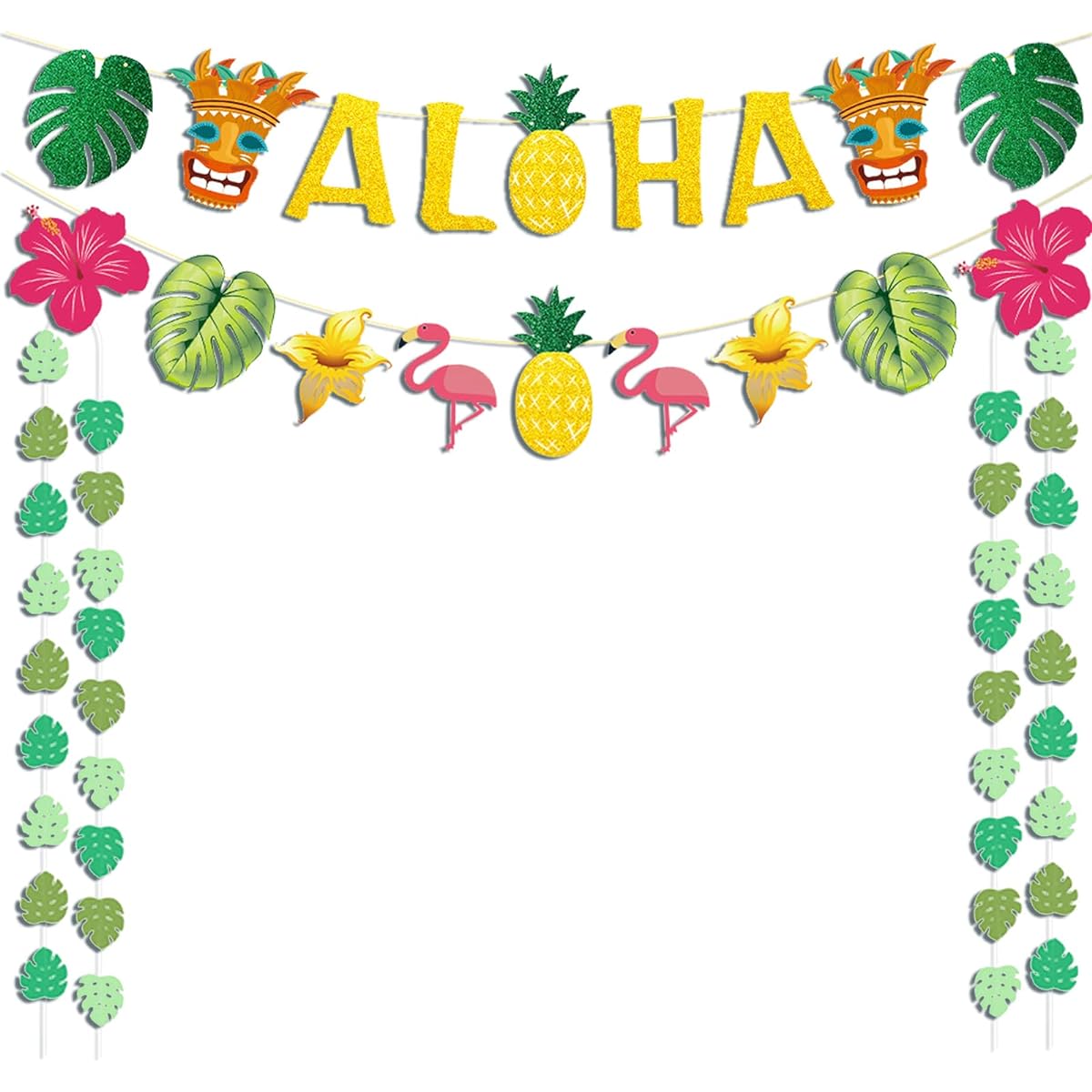 Hawaiian Party Decorations Gold Glitter Aloha Banner Leaf Banner Pineapple Balloon Tiki Tropical Luau Party Supplies