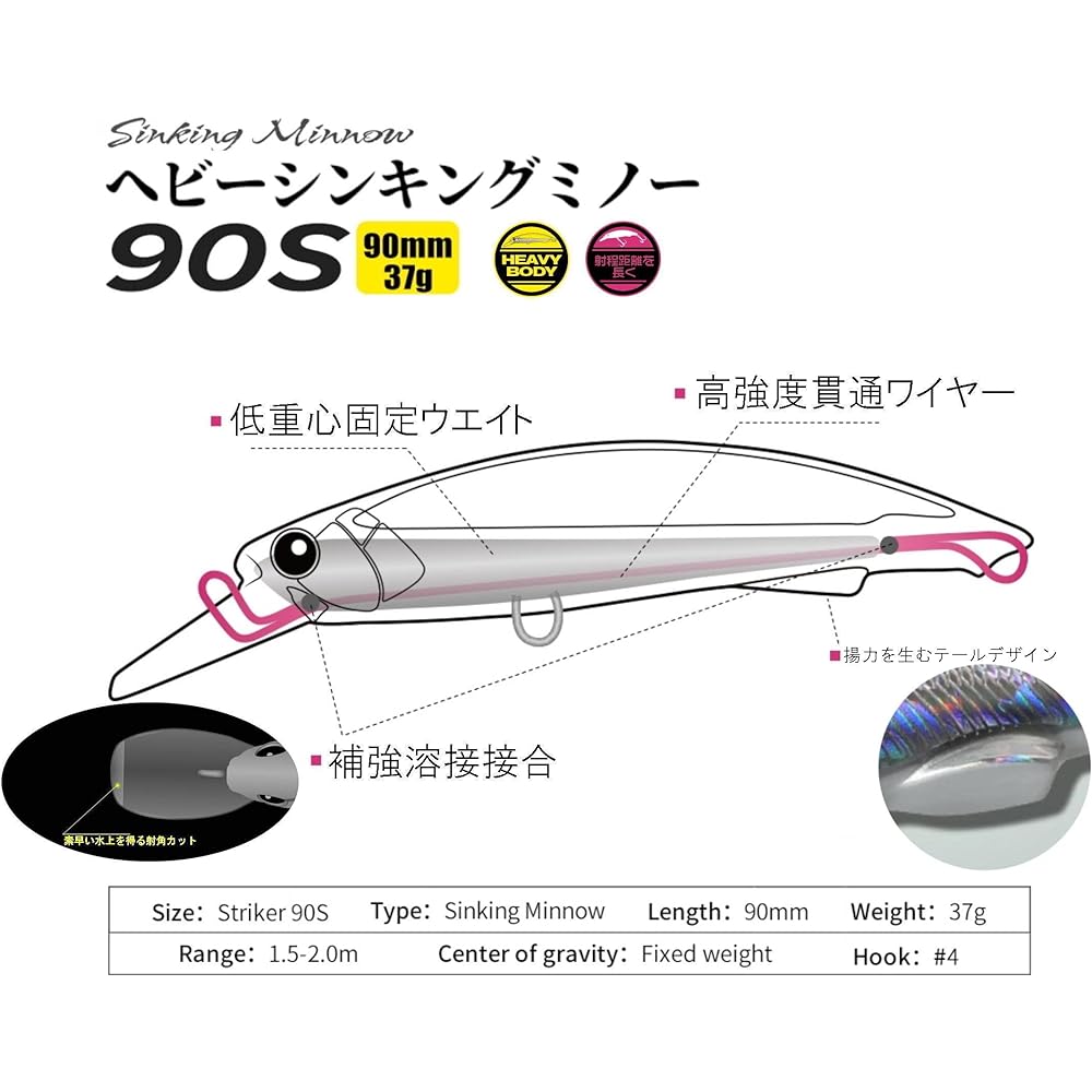 90s 37g [TSURINOYA] Fixed low center of gravity heavy sinking minnow 90mm Bluefish Amberjack White-eye Yellowtail Sheila Amberjack DW206