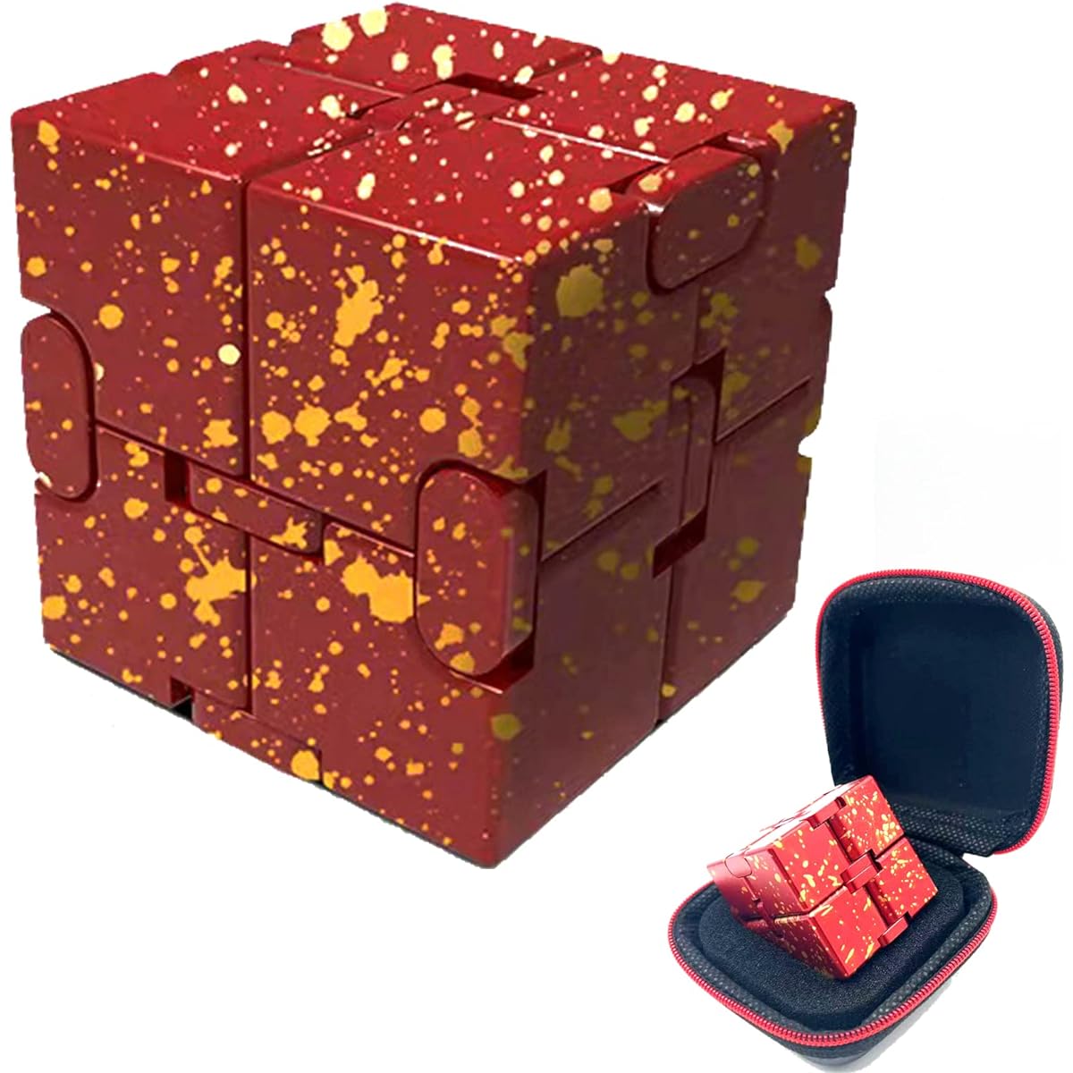 FUFUYOU Metal Fidget Toy Infinity Cube for Men Gadget Gifts for Anxiety Stress Relief Aluminum Alloy Material Super Durable (Red & Yellow)