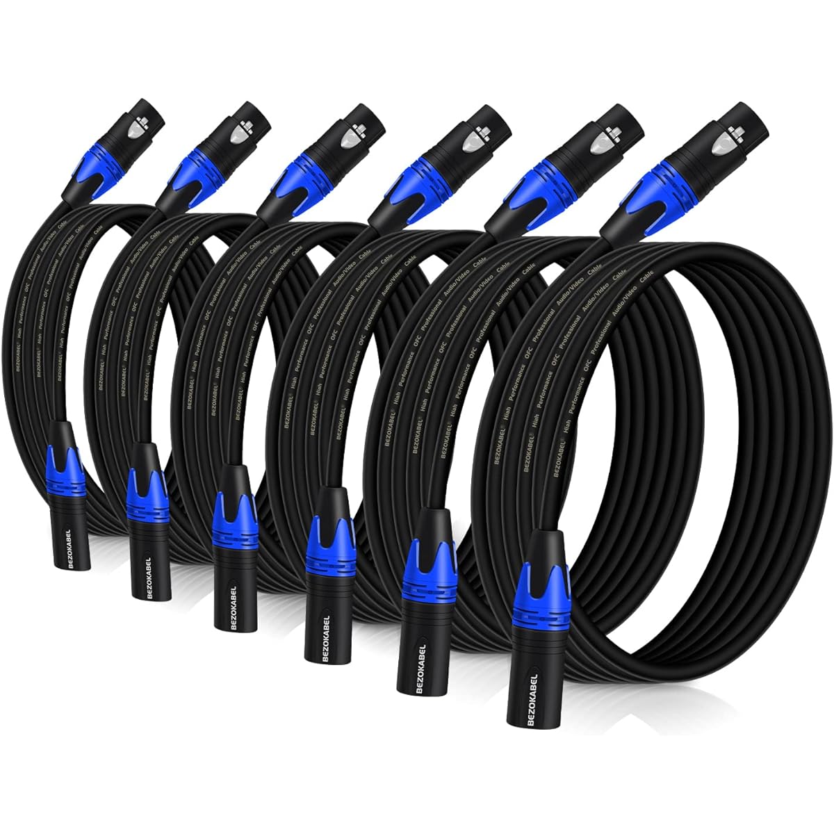 XLR Cables 20' 6 Pack Microphone Cable 20' 3 Pin Male to Female XLR Microphone DMX Cord - Black Braided 20' 6 Pack