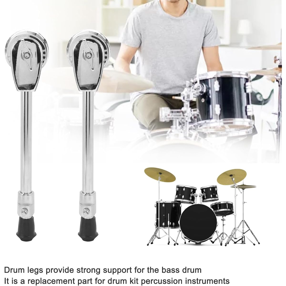 HUAOSN Bass Drum Spurs Legs 2pcs Bass Drum Kit Legs 360 Degree Adjustable Drum Legs Drum Accessories for Drum Kit Percussion Instruments