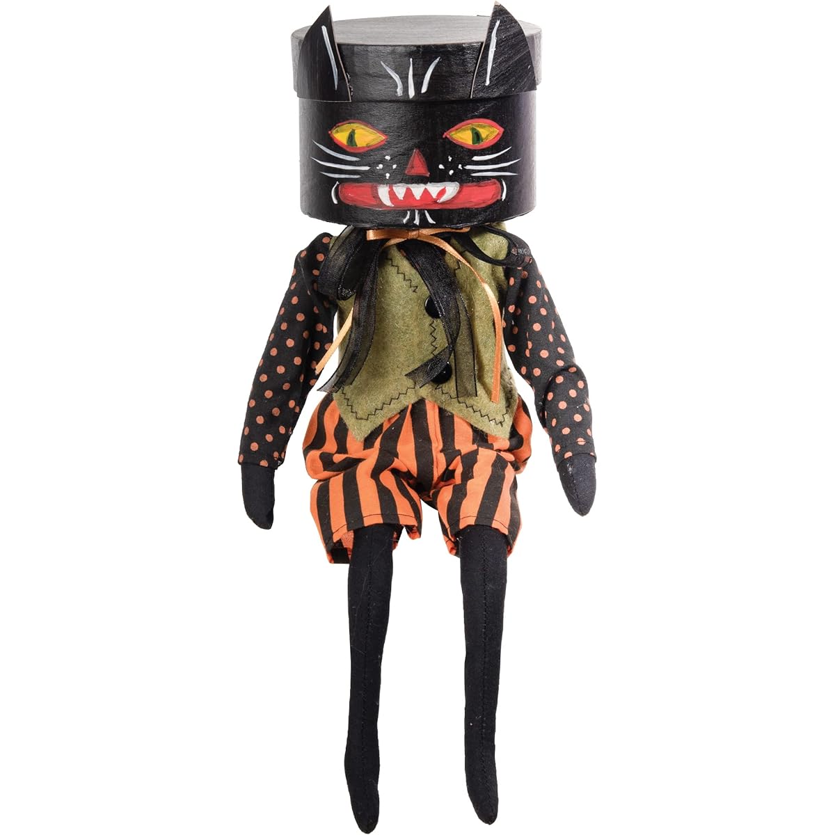 GALLERIE II Halloween Whimsical Jenny Box Head Folk Art Doll Collector, Joe Spencer Collected Traditional Home Decor Figurine Figurine Black