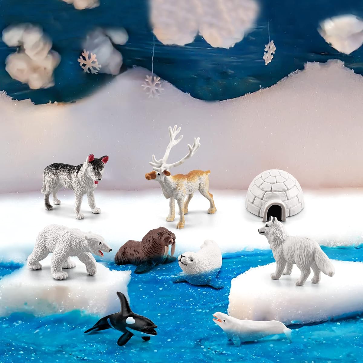 BRETOYIN 10pcs Mini Arctic Animals Toy Set Polar Animal Figurines Arctic Tundra Deer Toy Animals Small Polar Bear Arctic Fox Kids Diorama Birthday Gift