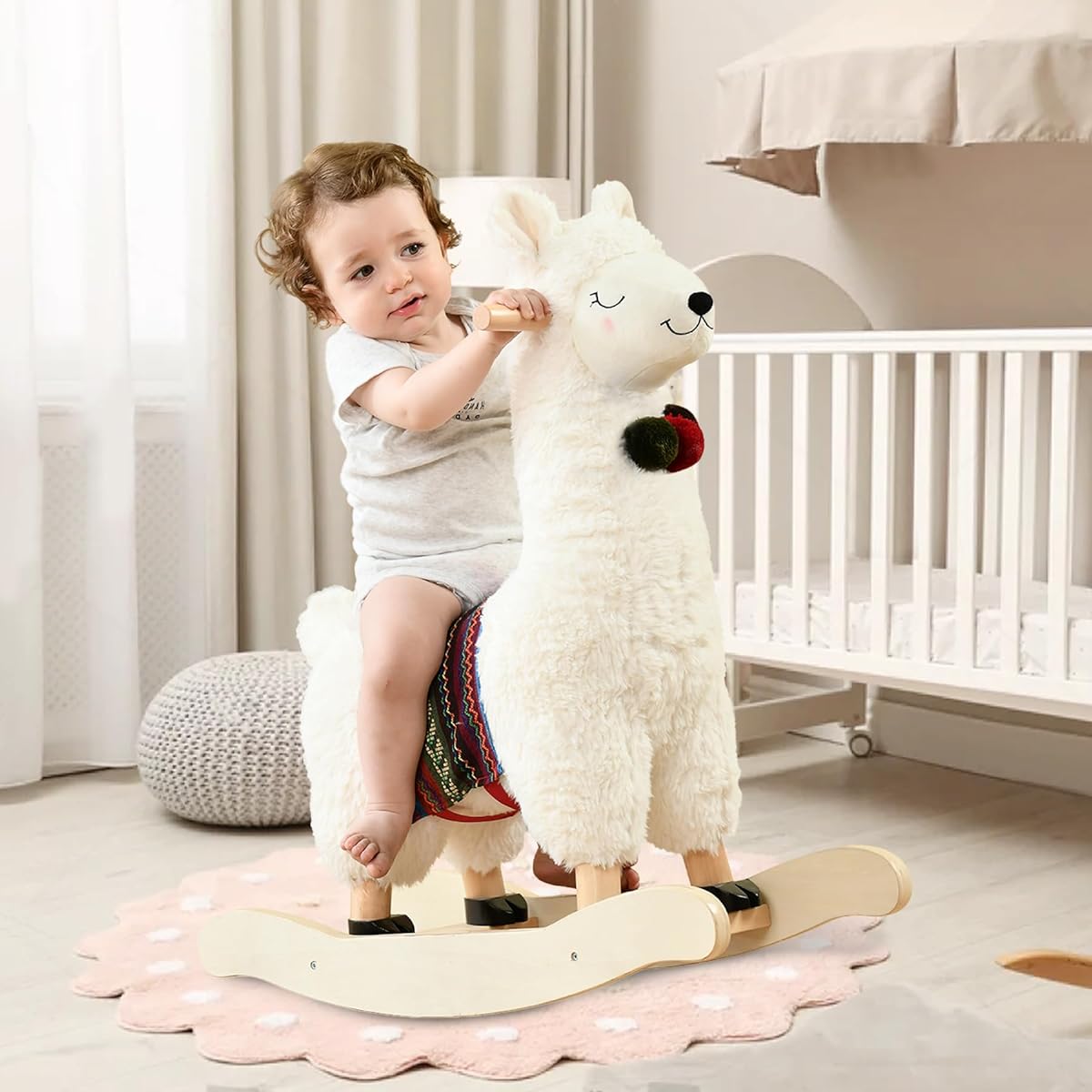 Labebe Kids Rocking Horse Toy Plush Animal Rocker Toy Kids Rocking Toy Wooden Rocking Horse Rocker Animal Ride HY1820013-BLW