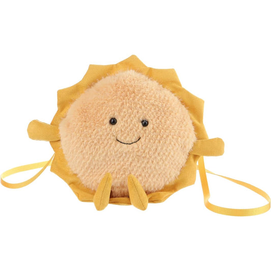 Apricot Lamb Fun Plush Sun Shape Crossbody Handbag Kids and Adults Fashion Handbag, Toy Handbag with Zipper Top (10.5 Inch), Yellow