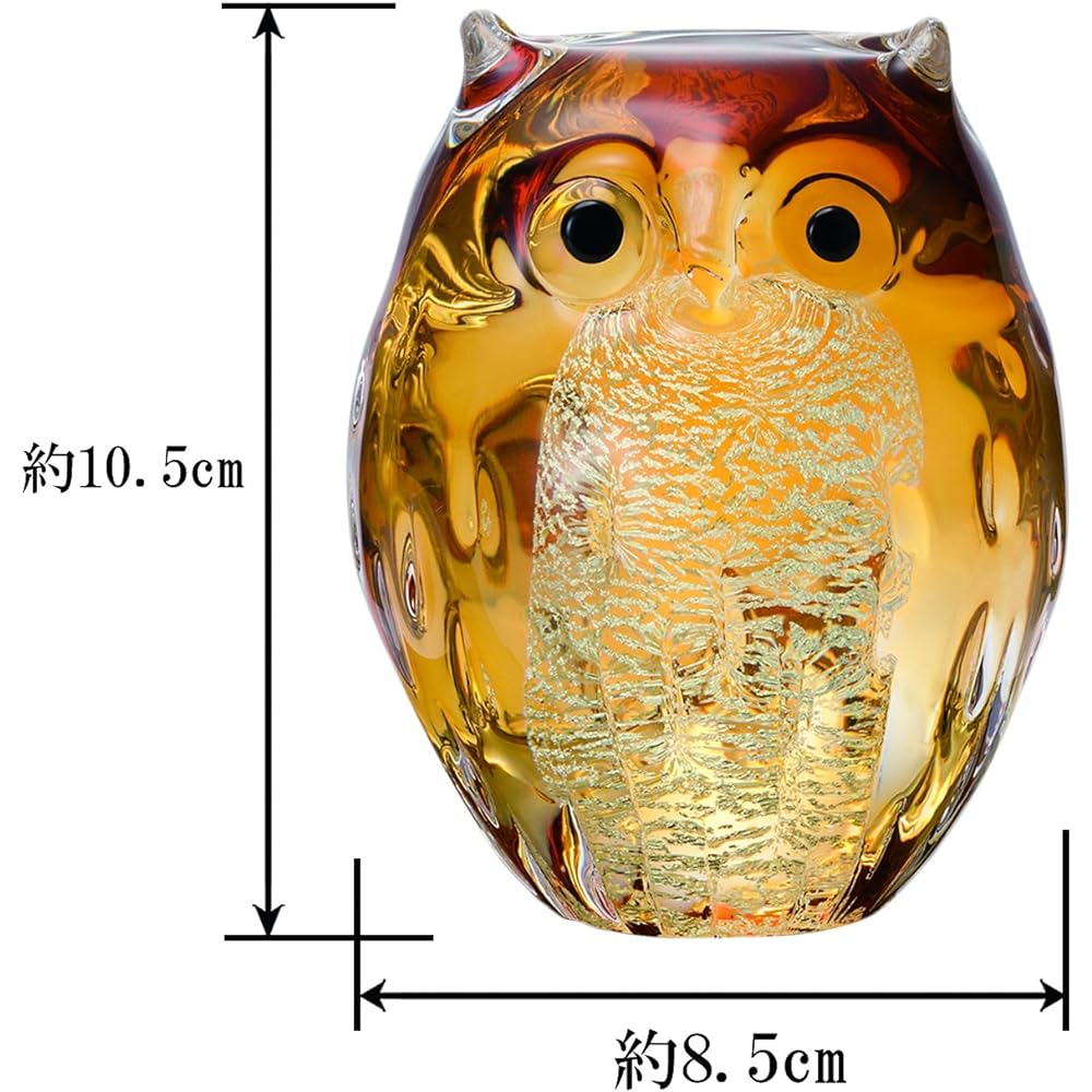 Adelia Tsugaru Vidro Figurine Ornament Parent Owl Amber/Gold Maximum 8.5 x 7.8 x Height 10.5 cm Made in Japan F-62124