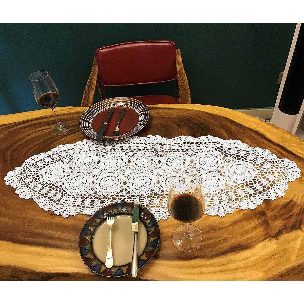 janef Beige Handmade Crochet Doilies Cotton Table Runner Lace Doilies Oval Dresser Scarf for Bedroom 16" x 35"