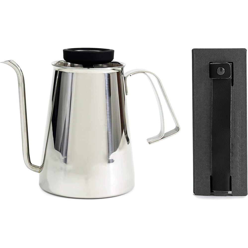 Coffee Kettle Gloss Silver & Leather Cover (Coffee Kettle Gloss Silver with dedicated leather cover) [Niigata/Tsubame-Sanjo] [Beasty Coffee] A kettle and a dedicated leather cover for the kettle handle that are particular about the spout thickness and ti