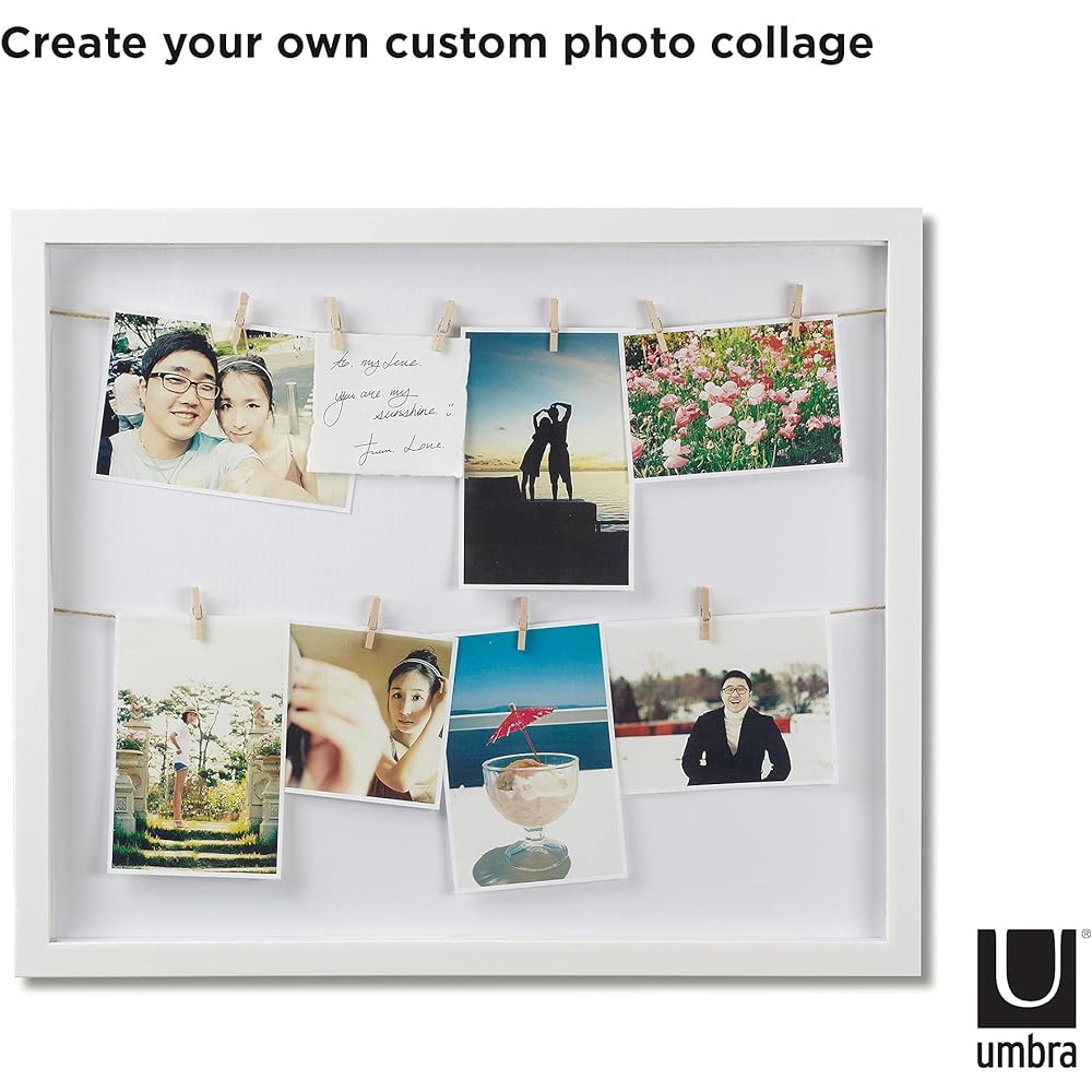 umbra CLOTHESLINE SHADOW Photo Frame Wall Hanging White Photo Photo