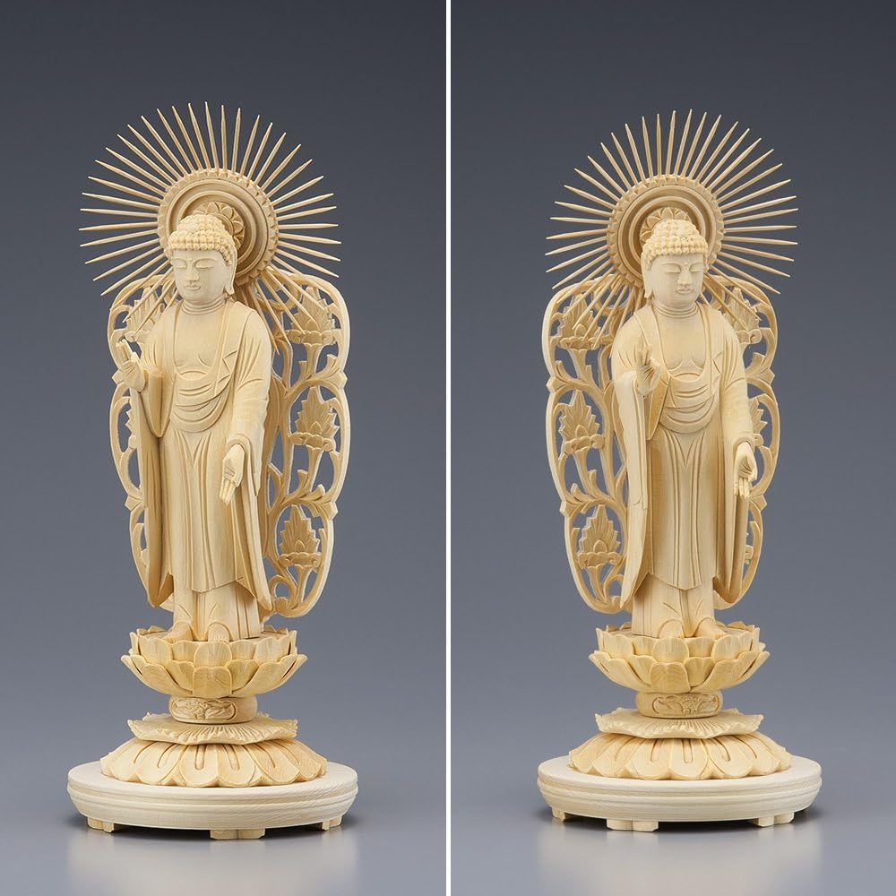 Buddhist altar shop Takita Shoten Buddhist statue Supervised by the great Buddhist master ``Hokarikodo'' Nishi Amida Nyorai (Jodo Shinshu Honganji sect) White wooden 3-inch round pedestal (height 17.3 cm x width 7.1 cm) ◆Principal image for Buddhist alta