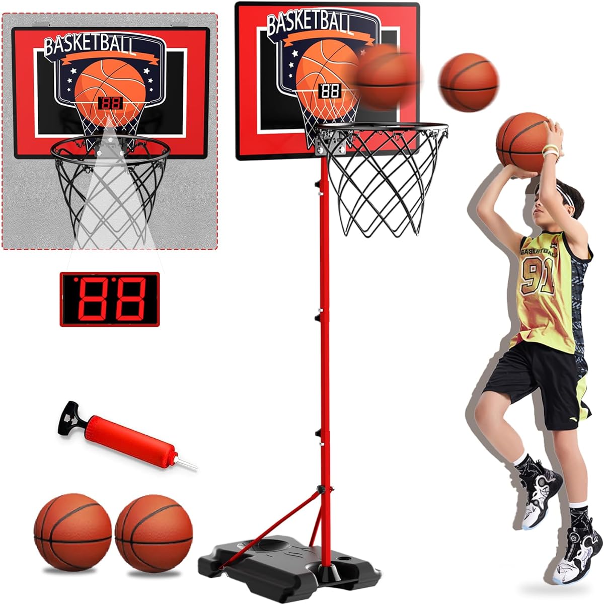 AIGIMU Basketball Hoop with Stand, Height Adjustable