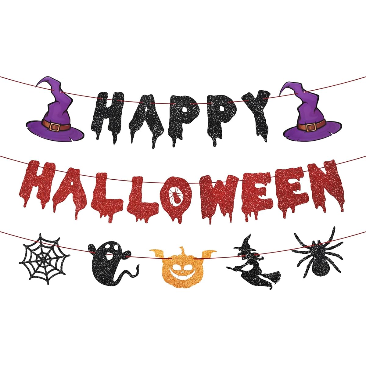 Happy Halloween Banner - Halloween Hanging Paper Garland Bunting Banner Witch Pumpkin Decorations for Photo Backdrop Wall Home Mantle Office Wall Scary Party Supplies