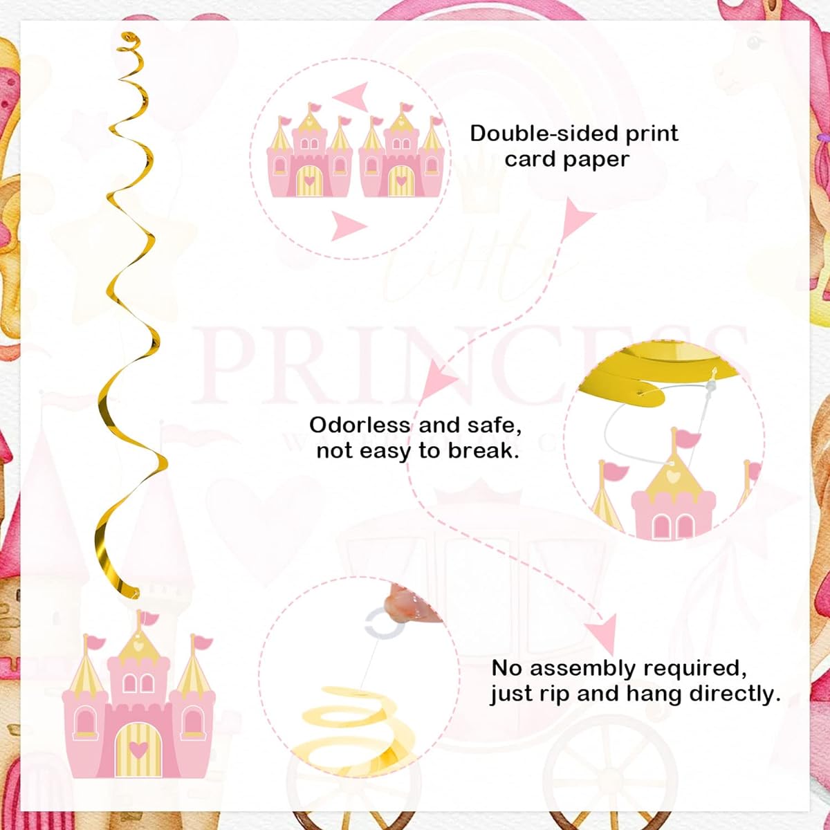 K KUMEED 20 Pieces Pink Princess Party Decorations Princess Hanging Swirl Decorations for 1st Birthday Princess Theme Party Decorations for Baby Shower