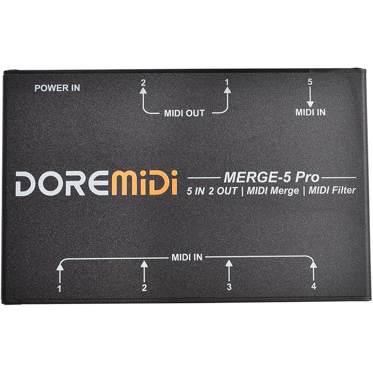 DOREMiDi MERGE-5 Pro can merge up to 5 MIDI input signals into one MIDI data stream, which can be directly output via 2 MIDI interfaces.