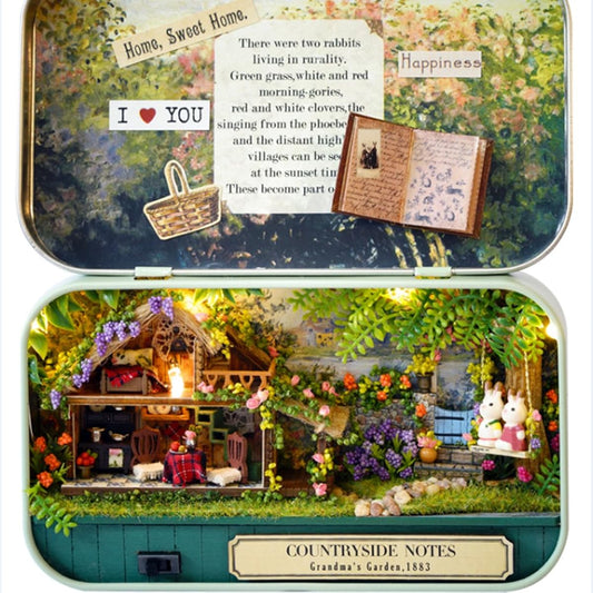 (Countryside Notes) - Box Theatre Dollhouse, Mini Cabin Handicraft DIY Assemble Box House Kits Art Gifts Creative Room With String Light Tweezer Ruler For Kids Friends Birthday Valentine's Day (Countryside Notes)
