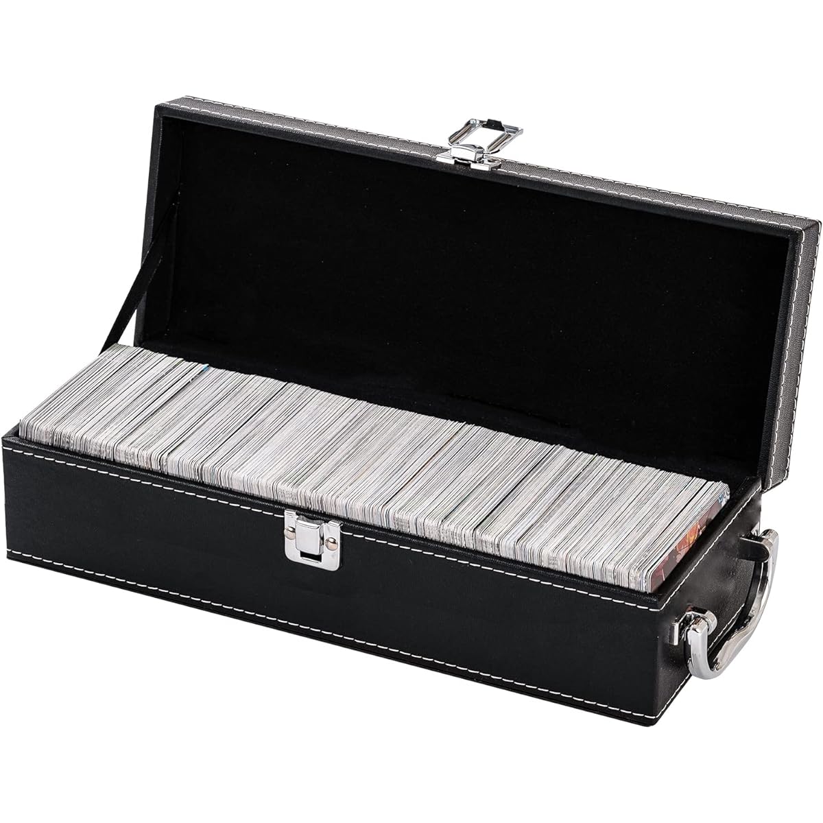 Trading card storage case with over 800 cards. Comes with a sleeve, top loader deck box, compatible with game cards, baseball cards, and sports cards. Compatible with main game and all expansion cards (case only)