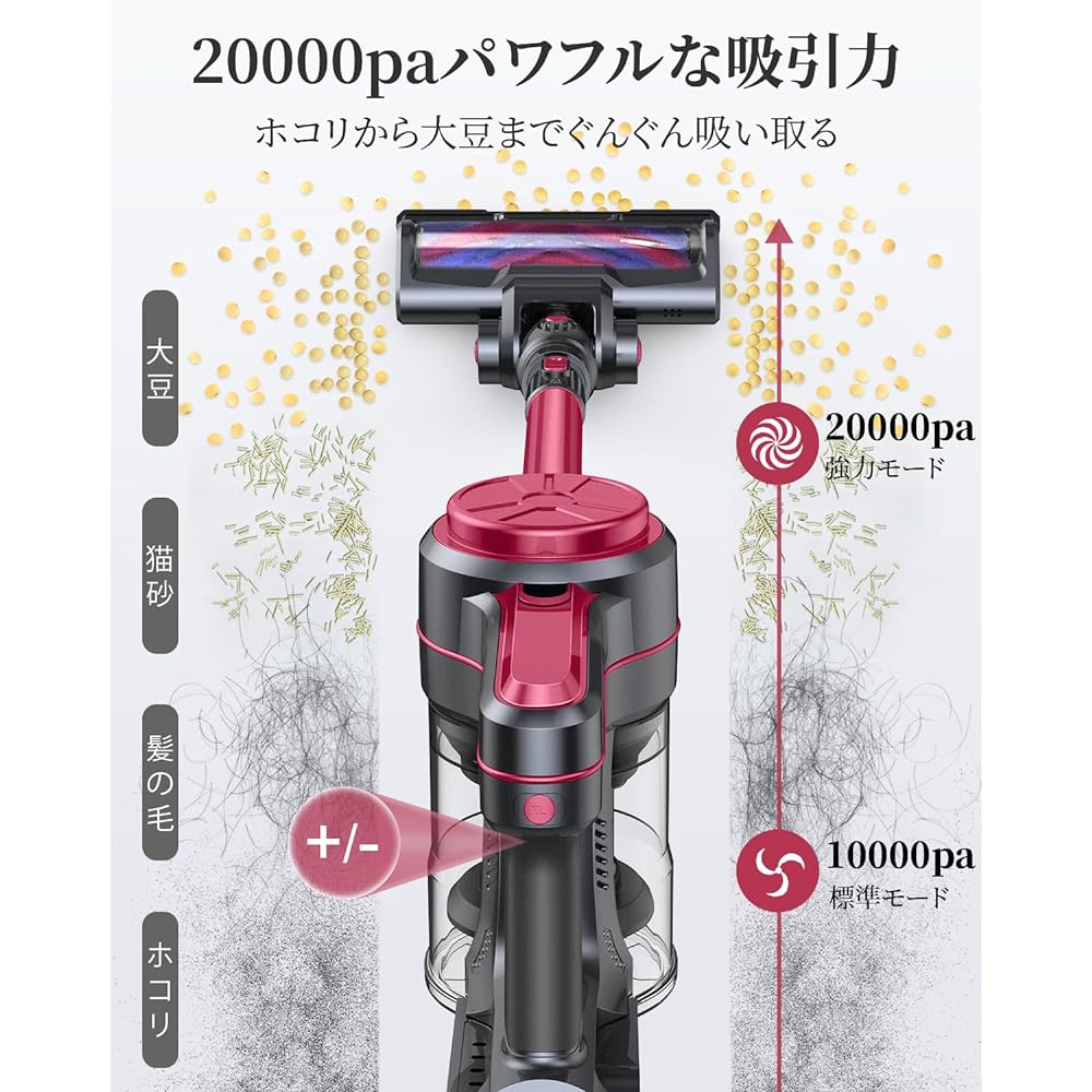 Vacuum cleaner, cordless, 20000pa powerful suction power, removable battery, multiple filtration, with LED light, 30 minute long run time, stick cleaner, multi-angle rotation, suitable for hard floors, flooring, carpets, curtains, sofas, cars, many acces