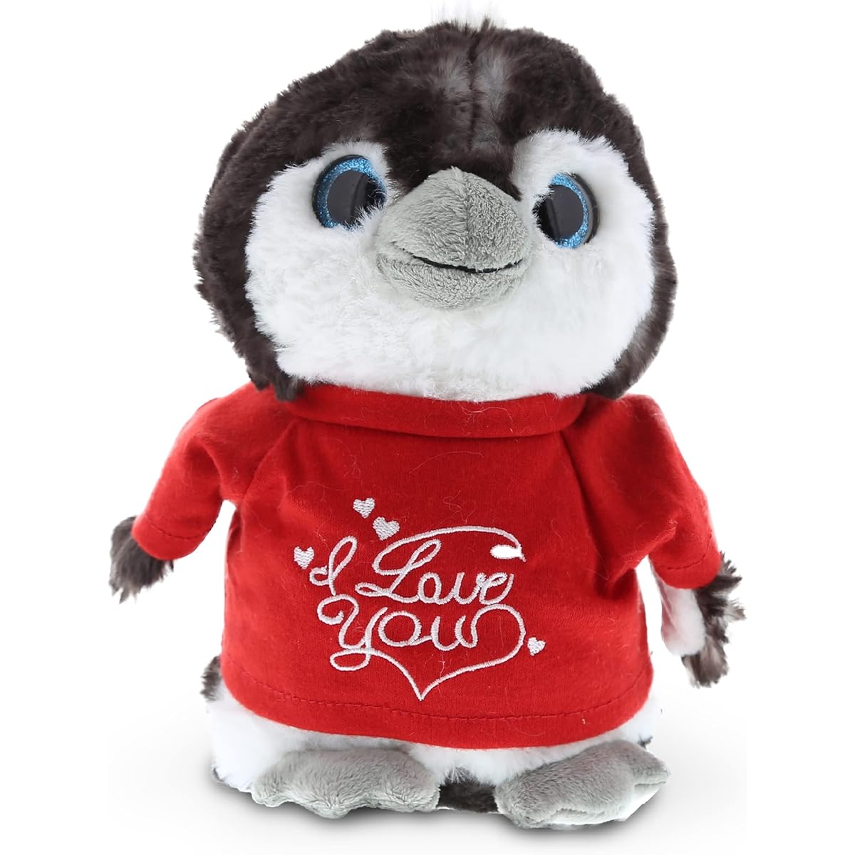 DolliBu Large Grey Penguin I Love You Valentine Plush Toy - Red Message T-Shirt - 9 Inch - Wedding Anniversary Date Night Long Distance Get Well Gift for Her Him Kids - Super Soft Plush Toy