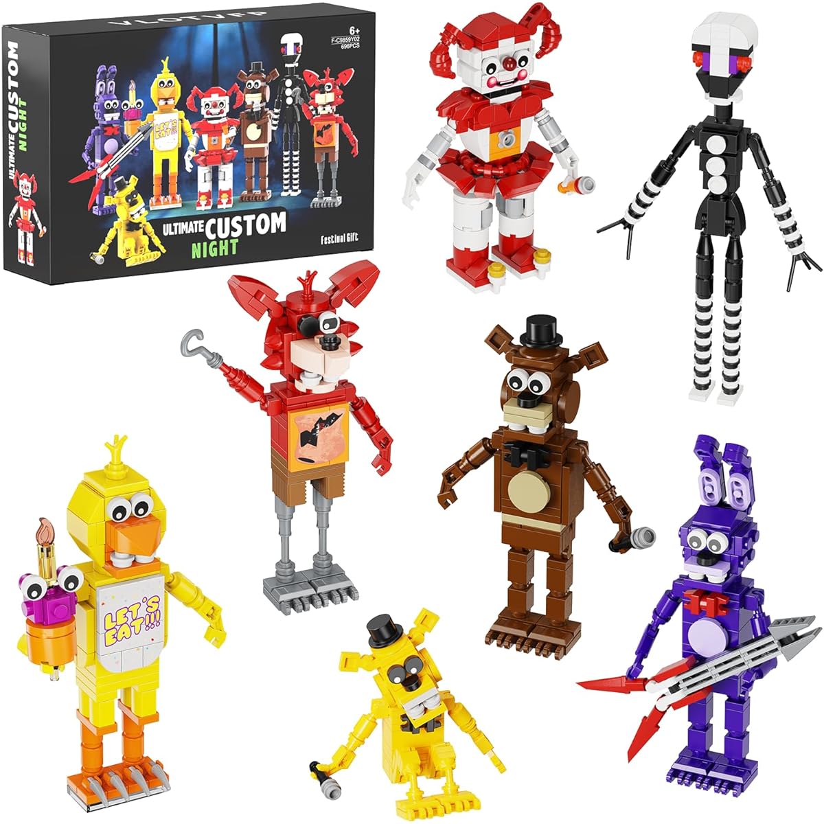 VLOTVFP Five Nights Security Breach Building Blocks Toy 7 in 1, Fighting Monster Freddy Spring Trap Action Figure DIY Model, Fan Collector, Perfect for Adults 8+, Boys, Girls, Birthday Gift (695 Pieces)