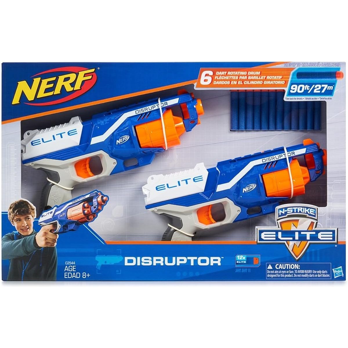 Nerf N-Strike Elite Disruptor 6 Dart Rapid Fire Nerf Gun Blaster Shoots 27m (Twin Pack)