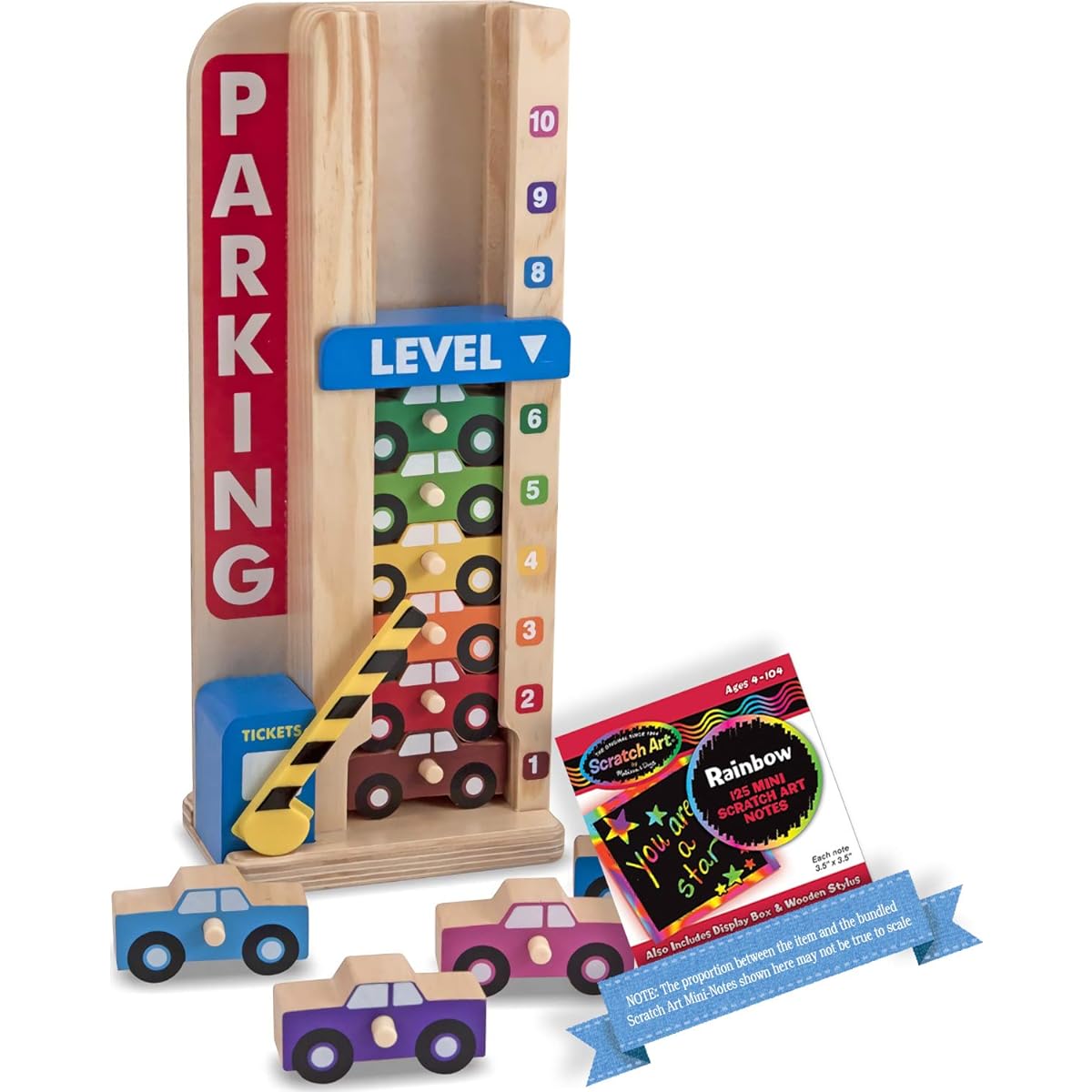Wooden Stack & Count Parking Garage Classic Toy + FREE Melissa & Doug Scratch Art Mini-Pad Bundle [51828]
