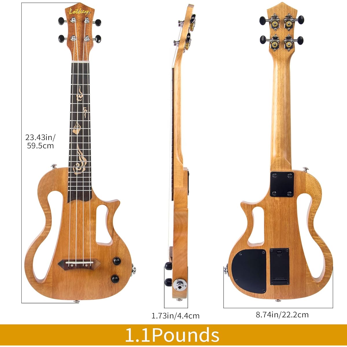 Silent Ukulele Lotkey 23 Inch Body Electric Ukulele for Practice and Performance AMP Output Italian Nylon Strings Tuner Strap & Full Accessories Included