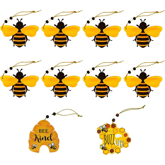 10pcs Beehive Honeycomb Bees Hanging Decorations Tree Wreath Tray Farmhouse Cute Honeycomb Kind Buzz Off Sign Bee Festival Holiday Home Decor Rustic Art Crafts