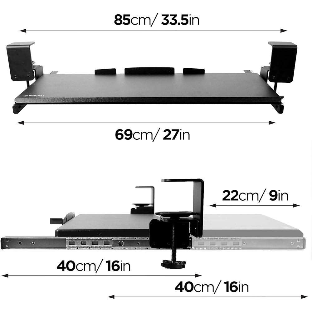 Duronic Retrofit Keyboard Stand 68cmX28cm DKTPX1/Underdesk Drawer/Clamp Installation Type/Ergonomics/Workstation/Slide Drawer Installation/Easy to Install