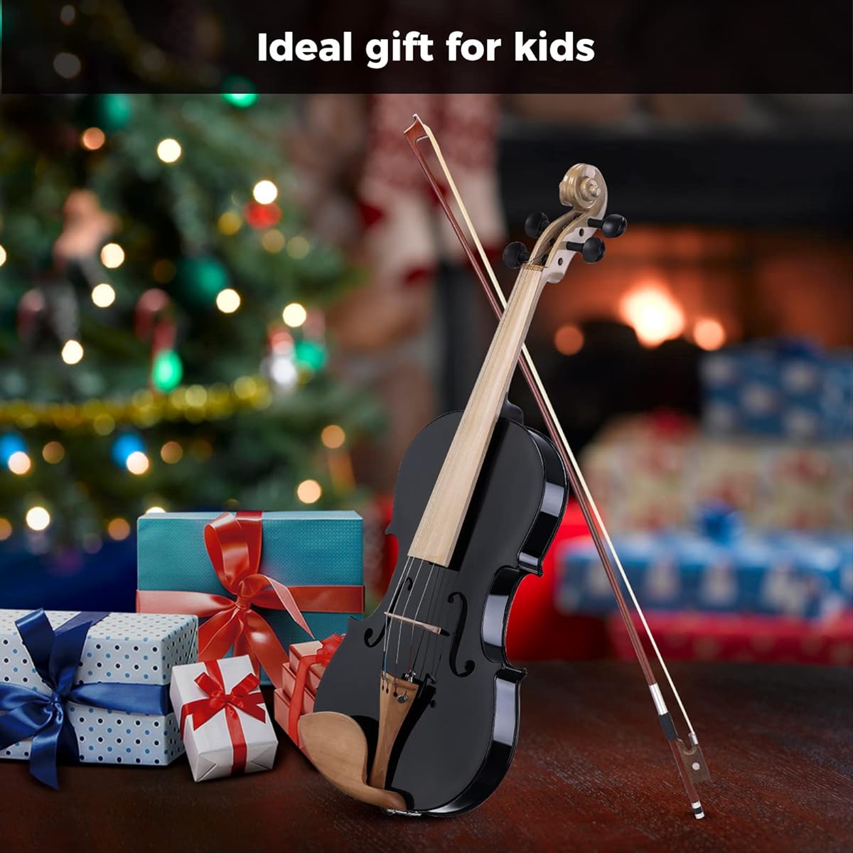 Asmuse 4/4 Violin Set Solid Wood with Rosin Tuner Shoulder Rest Wipe Bow Instruction Manual (Black)