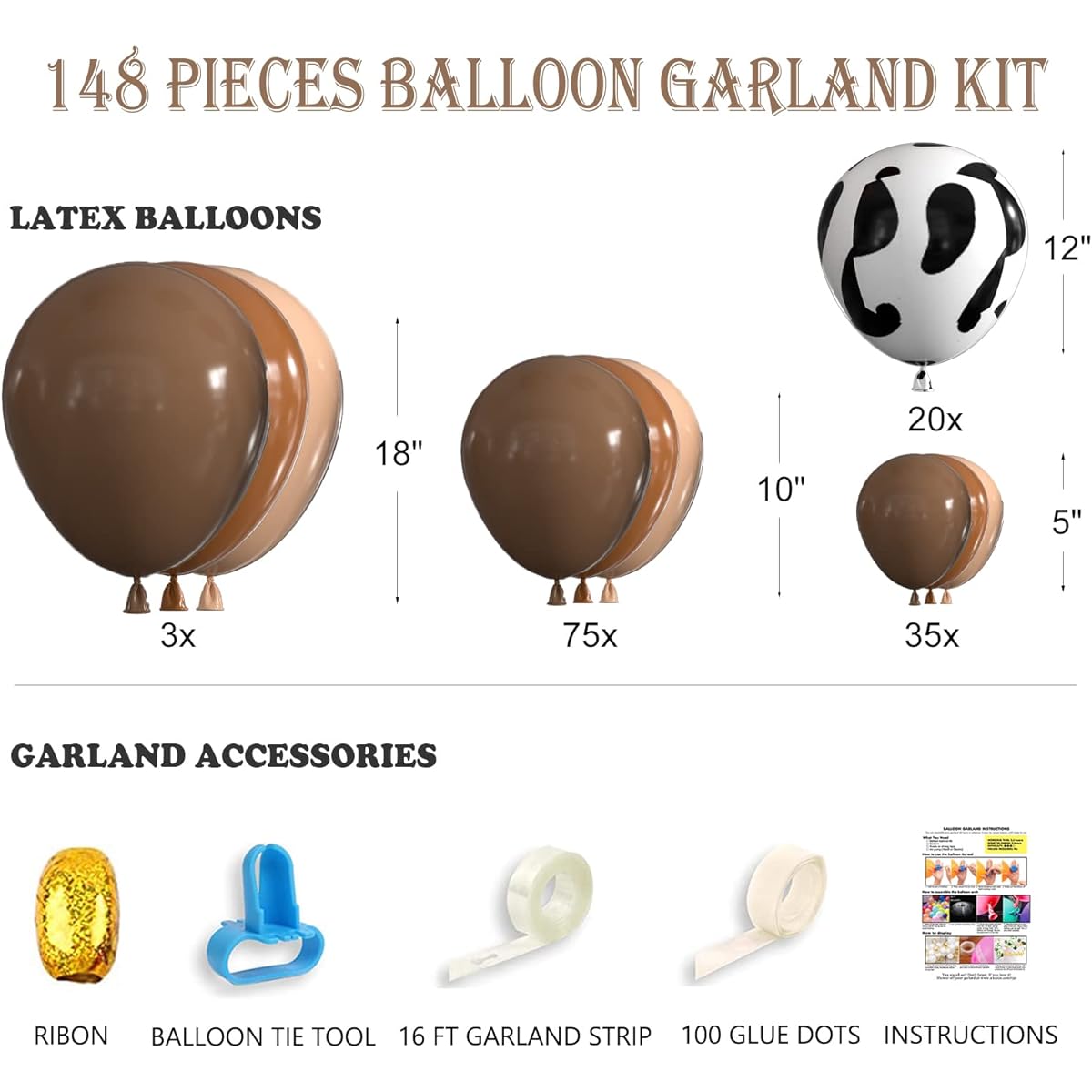 TGMMC Cow Balloon Garland Arch Kit Brown Brushed Khaki with Cow Balloons Cow Western Highland Cow Farm Theme Birthday Party Baby Shower Decorations