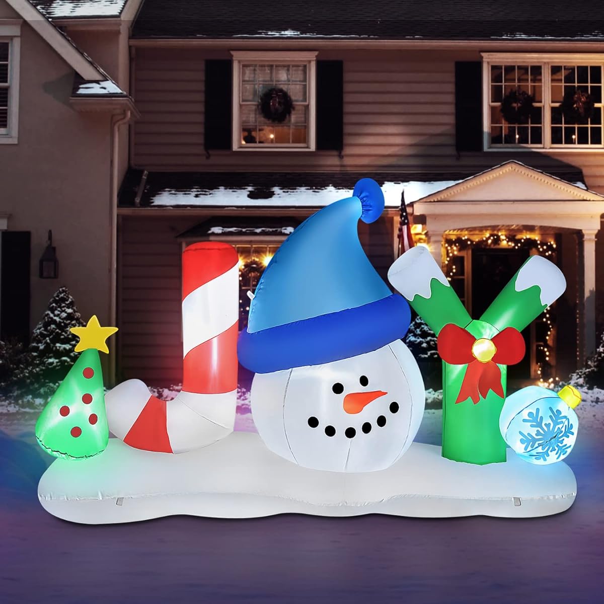 JETEHO 6.9ft Christmas Inflatable Joy Snowman Christmas Tree Decoration with Lights Christmas Snowman Inflatable Indoor Outdoor Christmas Decorations Inflatable Christmas Yard Lawn Garden Party Holiday Decorations