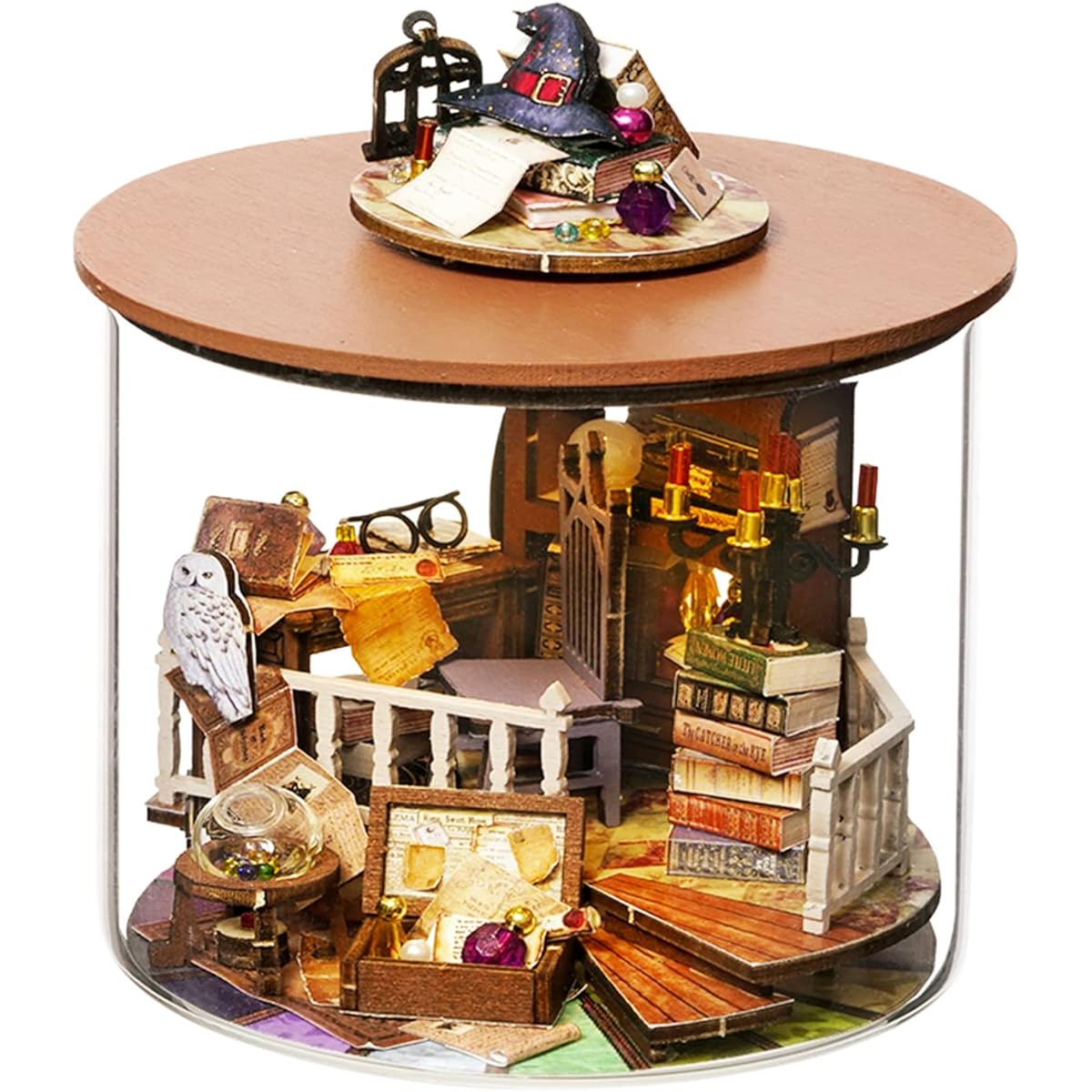 Roroom DIY Miniature Furniture Dollhouse Kit Mini 3D Wooden Dollhouse Craft Model with Dustproof Cover and LED Creative Room Ideas Valentine's Day/Birthday Gift (Magic Hat)