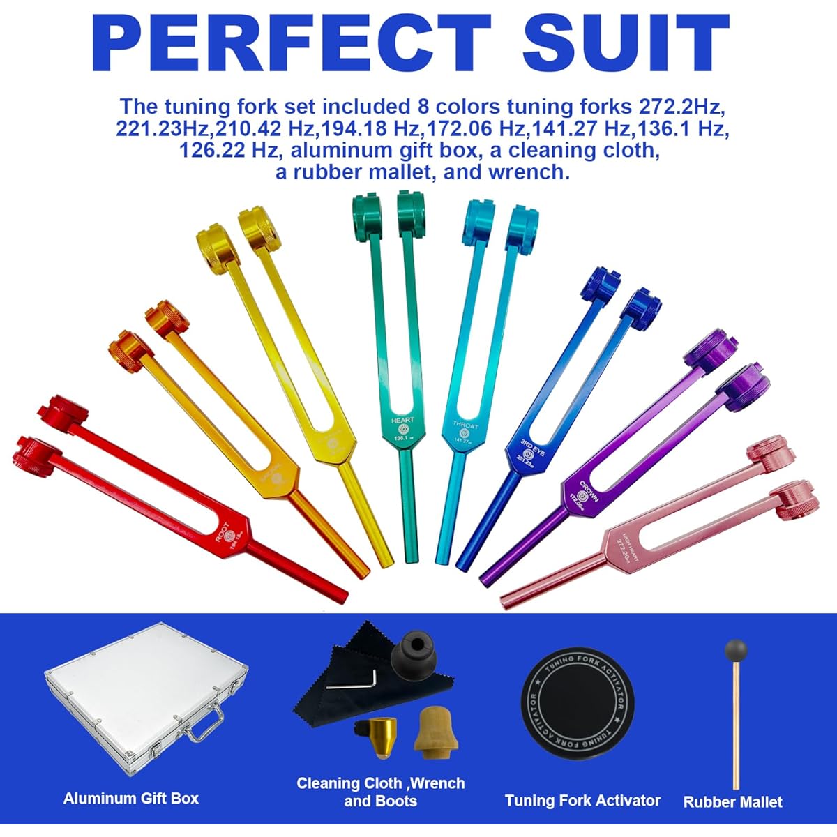 Chakra Tuning Fork Set Upgraded Weighted Tuning Fork Healing Chakra Set Sound Healing Instrument Kit with Tuning Fork Activator for Chakra Healing Therapy DNA Healing Yoga Meditation