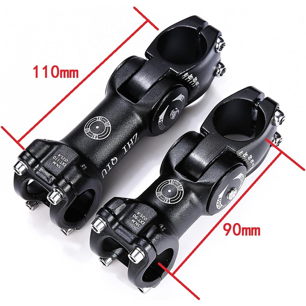 ZHIQIU Bicycle Stem Bicycle Handlebar Stem Clamp Diameter 28.6mm Compatible with Mountain Bikes, Road Bikes, Cross Bikes Black 0-80 Degree Adjustable Bicycle Stem, Column, Features: Adjustable Angle 0-80 Degrees, Length 90mm and 110mm, Mountain Suitable