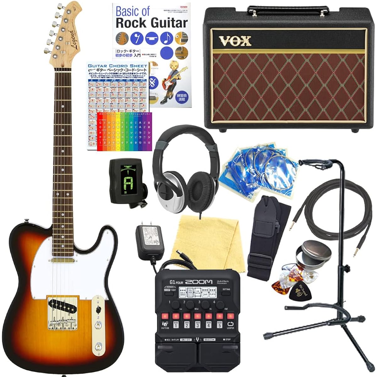 Electric Guitar Beginner Set Telecaster Type 18-piece Set with VOX Amplifier Legend LTE-Z 3TS/R [ZOOM G1Four Multi-Effector Included]
