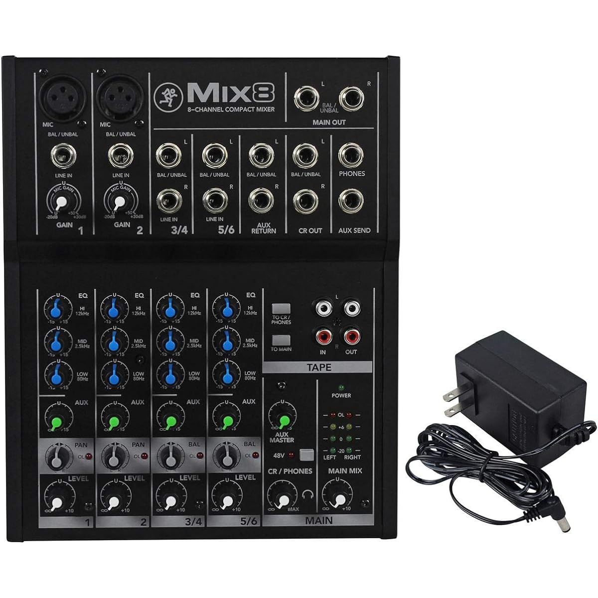 Mackie Mix8 8-Channel Compact Mixer with Durable Metal Chassis Bundle Rockville RCXFM20E-B 20ft Female to Male XLR Microphone Cable Black 100% Copper