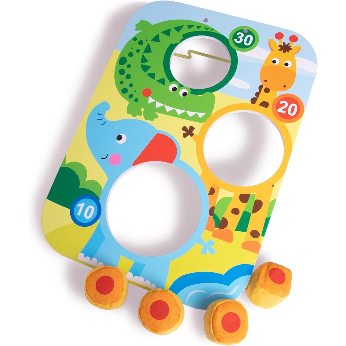 Jungle Cornhole Bean Bag Toss Game, Classic Kids Animal Toss Set, for Indoor or Outdoor Play, Develops Kids' Counting and Gross Motor Skills, Includes Board and 4 Throwing Bags