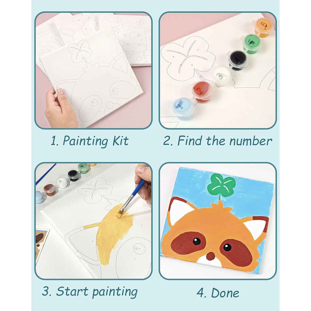 Vileafy 5 Paint by Numbers for Kids 8-12 Years Old Beginner Pre-drawn Canvas Painting Kit Art Coloring Book Party Favors 8 x 8 inches for Class and Family Activities