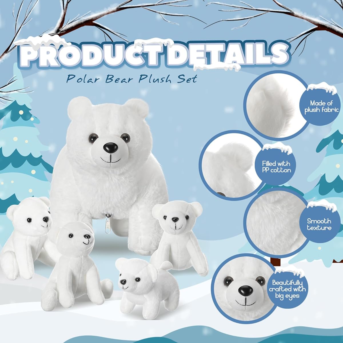 Syhood Polar Bear Stuffed Toys Set of 5 12 Inch Mummy Polar Bear Stuffed Animals with 4 Cute Baby Bears and a Hugly Bear Gift for Boys Girls Christmas Birthday Decorations