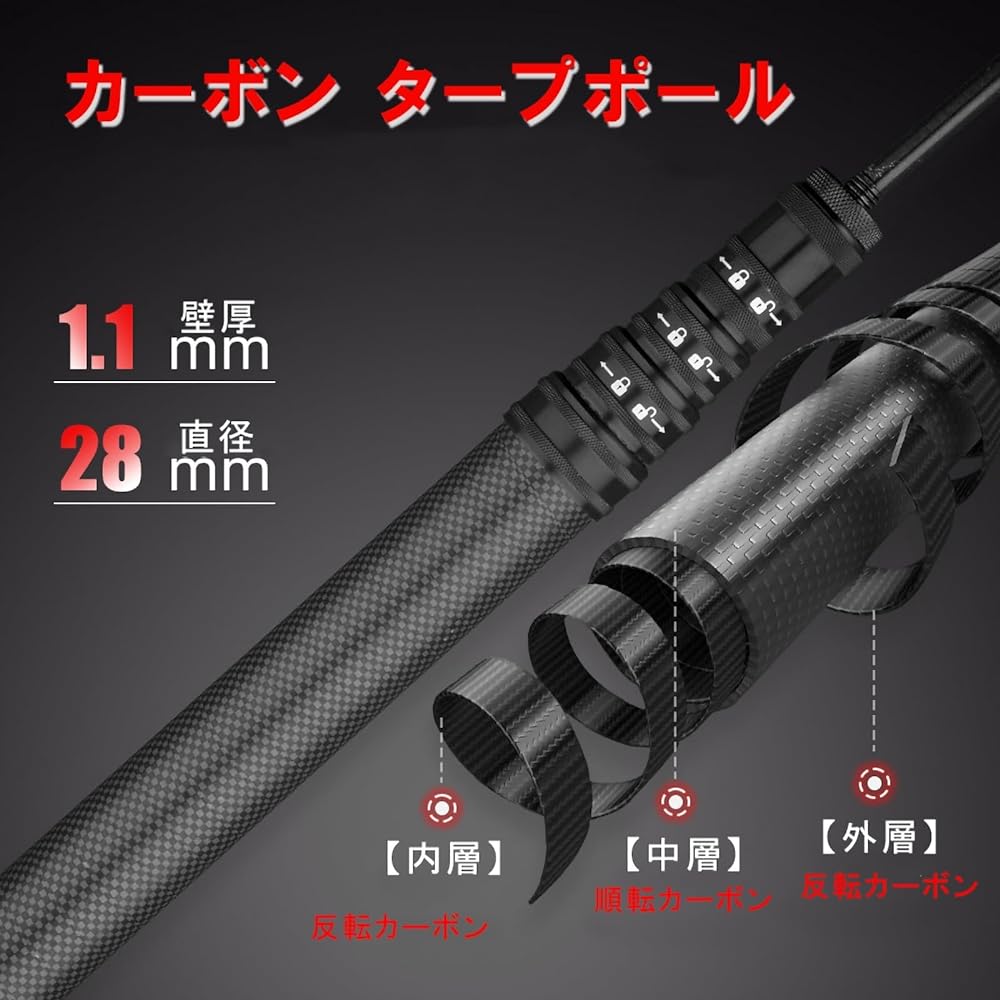 Qboo Carbon Tarp Pole Tent Pole Upgraded Version Lightweight Slide Telescopic Stepless Adjustment Compact Set of 2 1.8m 2.1m 2.4m