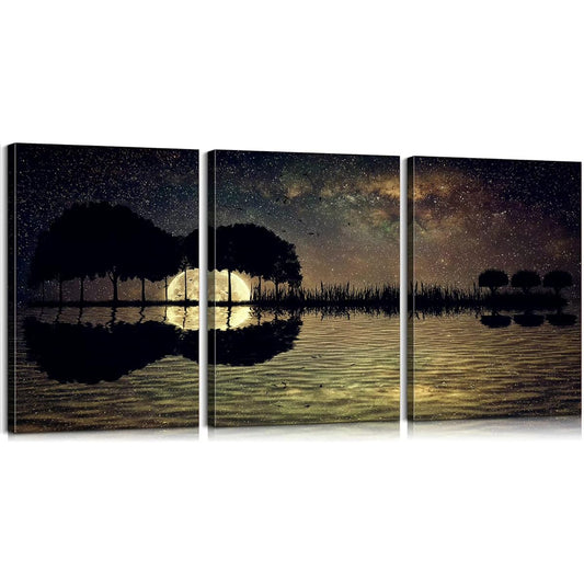 3 Piece Guitar Poster Music Decor Music Canvas Wall Art Guitar Tree Island Music Artwork Wall Decor Music Photo Guitar Picture Music Themed Wall Art for Bedroom Music Room Decor (20"W x 28"H x 3)