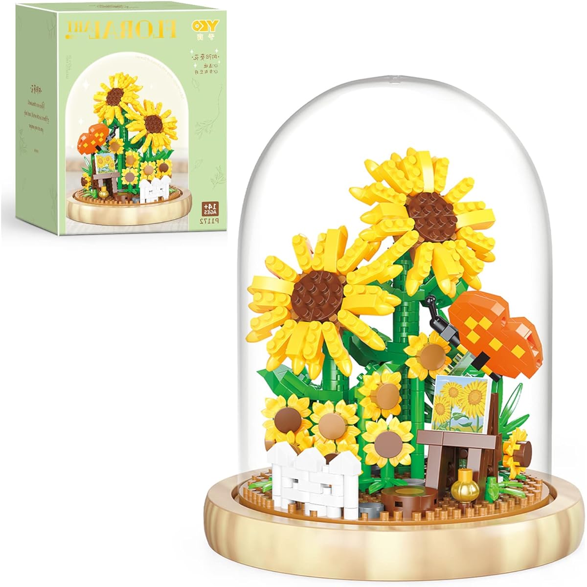 QARULUS Sunflower Flower Bouquet Building Toy Mini Brick Flower Set Adult Botanical Collection Friends Set DIY Plant Bonsai Tree Valentine's Day Christmas New Year Birthday for Women