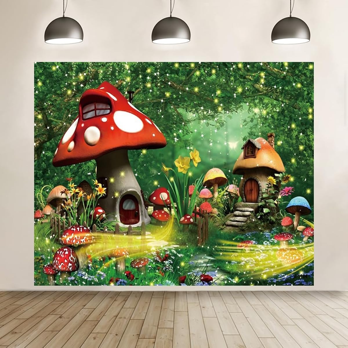 Enchanted Forest Backdrop Fantasy Mushrooms Trees Firefly Flowers Wonderland Background for Girls Birthday Party Baby Shower Party Decorations Banner Photo Booth Props 10x8ft