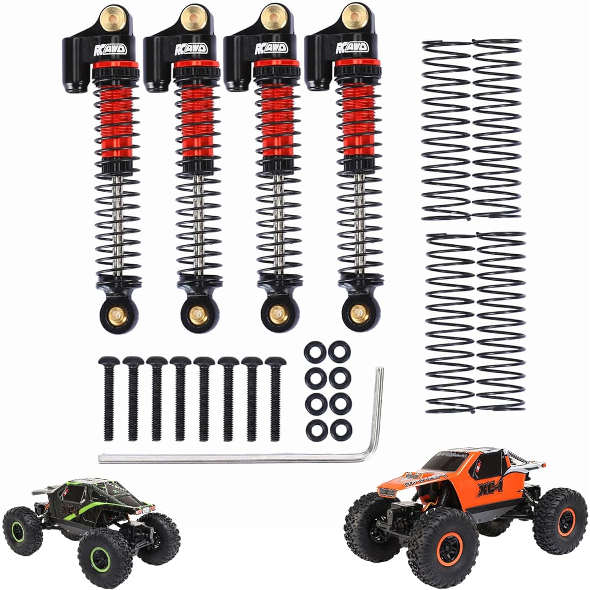 RCAWD Axial AX24 XC-1 4WS Shock Absorbers Upgrade with Spare Spring Parts Aluminum Front Rear RC Shock Damper for 1/24 AXI00003 Black