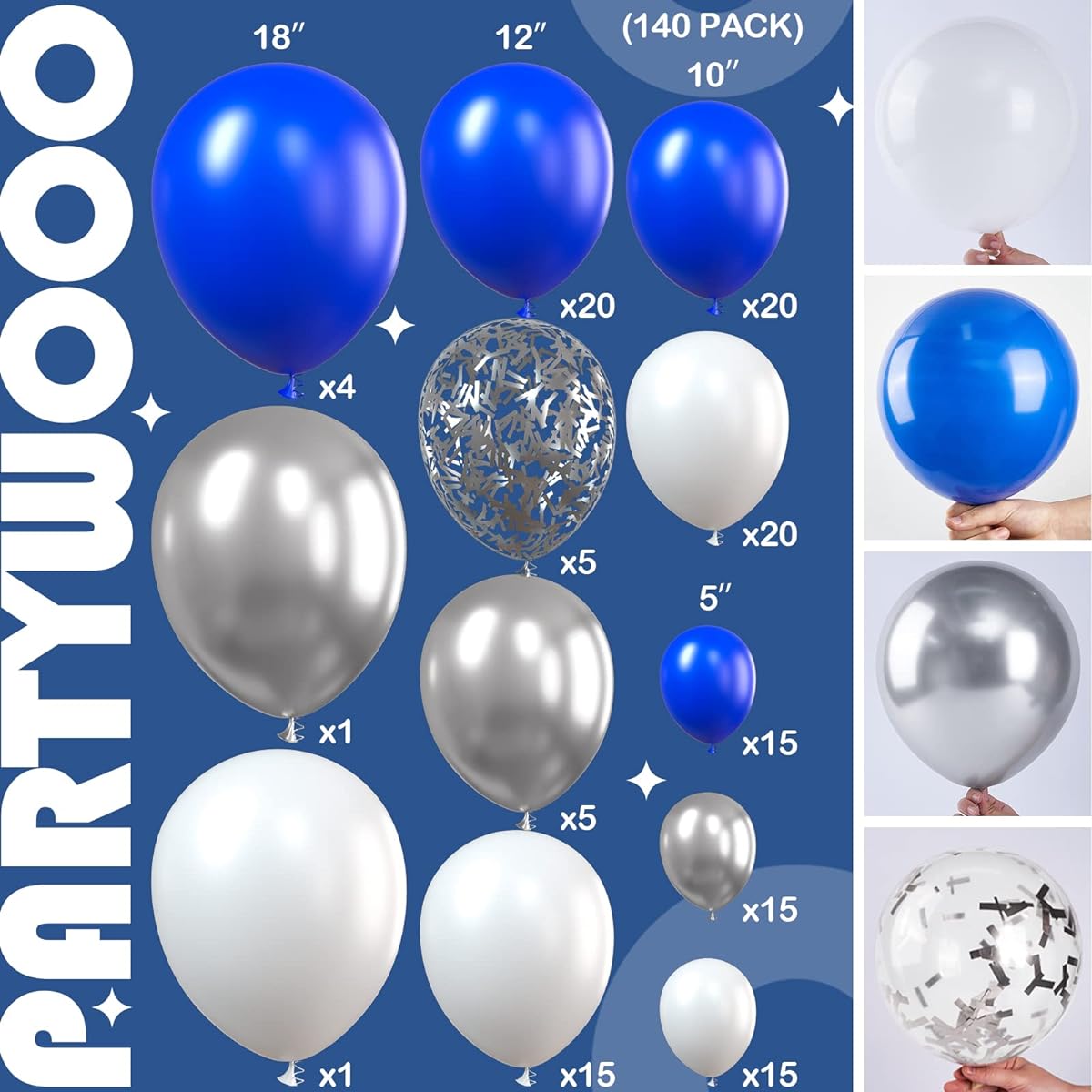 Blue Balloon Garland Kit, 140pcs Klein Blue Balloons Pack, Silver Balloons, White Balloons and Confetti Balloons for Birthday Decorations, Baby Shower Decorations, Wedding Decorations