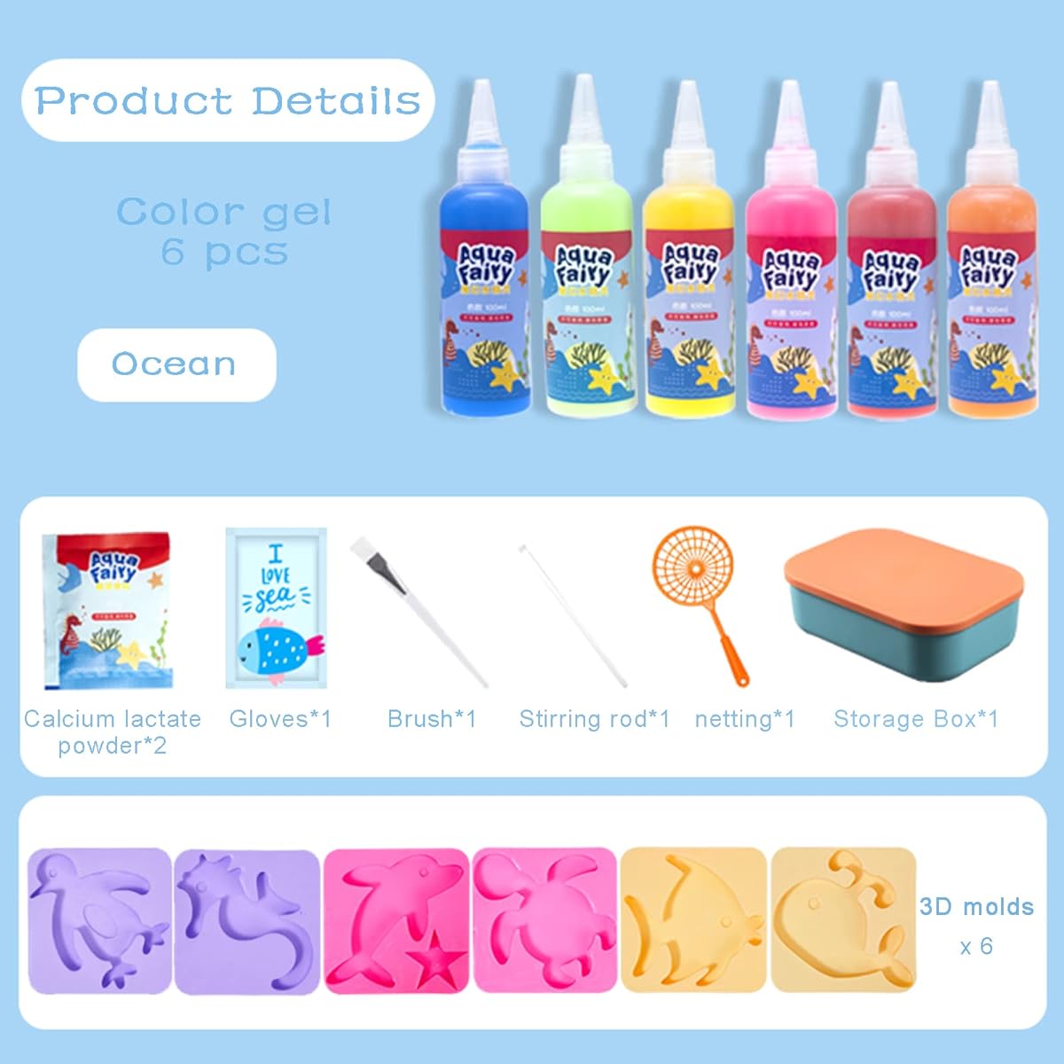 xrxebv Magic Water Elf Toy Kit 3D Magic Gel DIY Creative Handmade Water Toys for Kids 6 Shapes Molds Water Elf Set