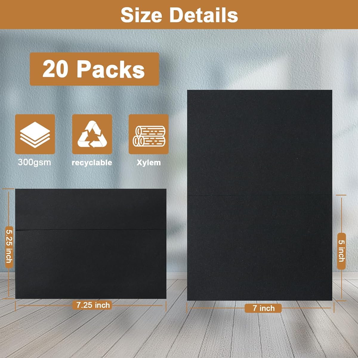 Silunkia Blank Black Cards with Envelopes, 5 x 7 Folded Cardstock A7 Envelopes Self Seal 20 Pack for Invitations, Wedding, DIY Greeting Cards, Thanksgiving Cards (Black)