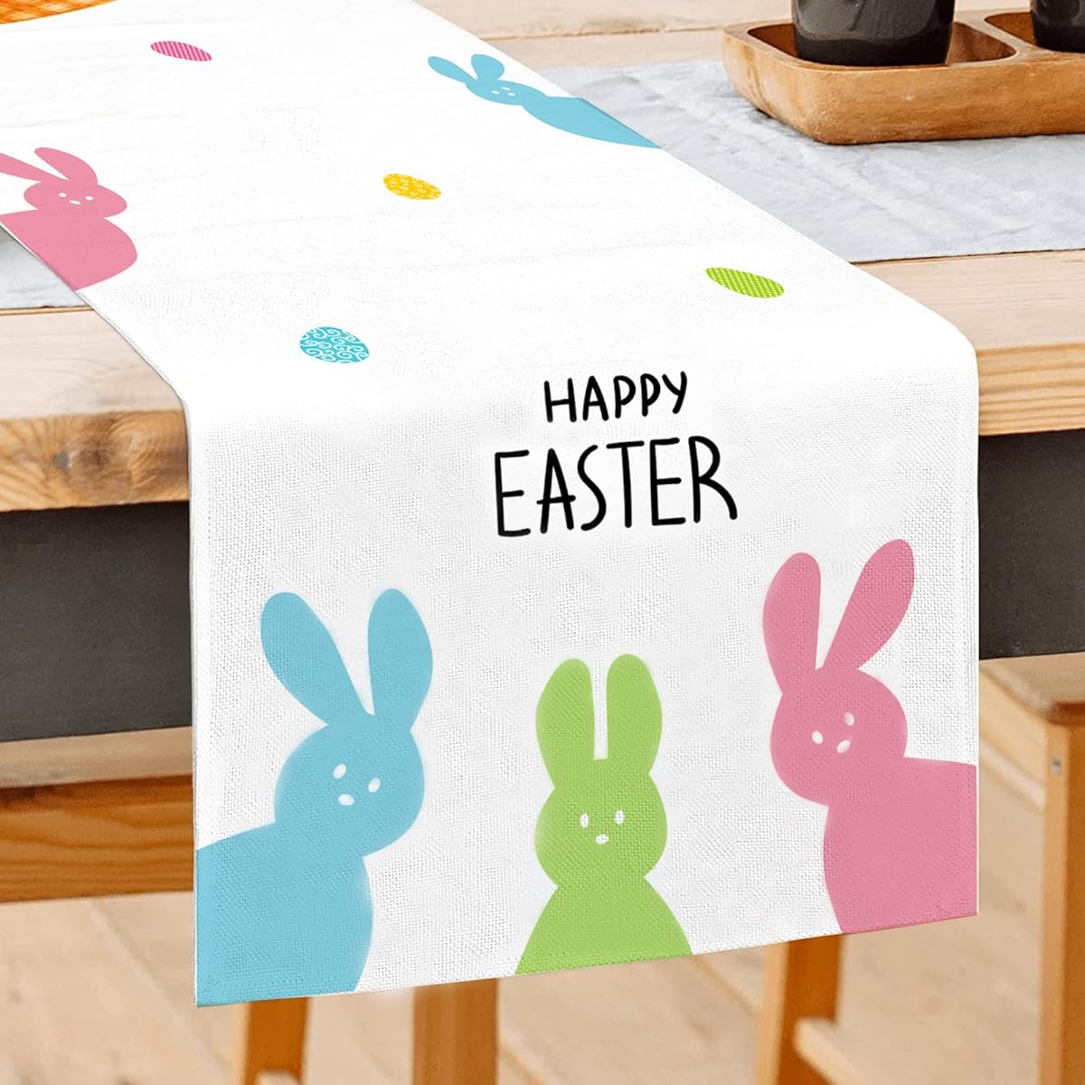 Cute Rabbit Easter Table Runner - Happy Easter Bunny Runner Holiday Kitchen Dining Table Decor Indoor Outdoor Home Party Decoration 13 x 72 inches